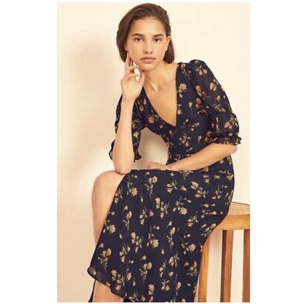 Reformation Navy Floral Midi Dress- Larchmont NWT
